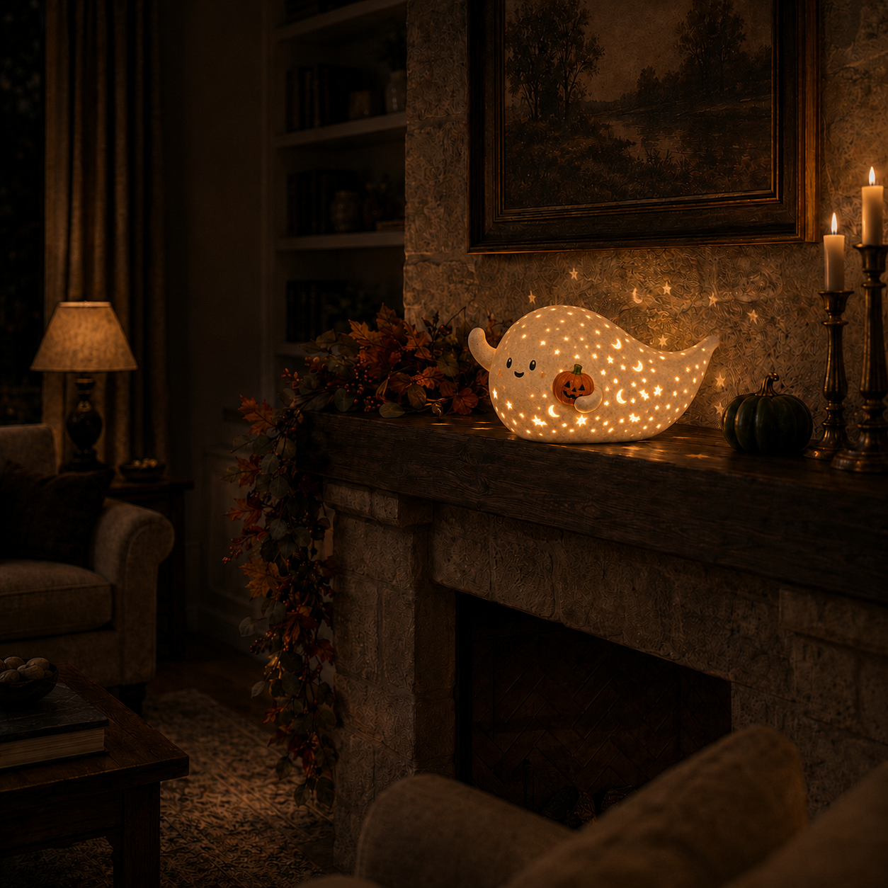 Lighted Pumpkin Ghost Decor