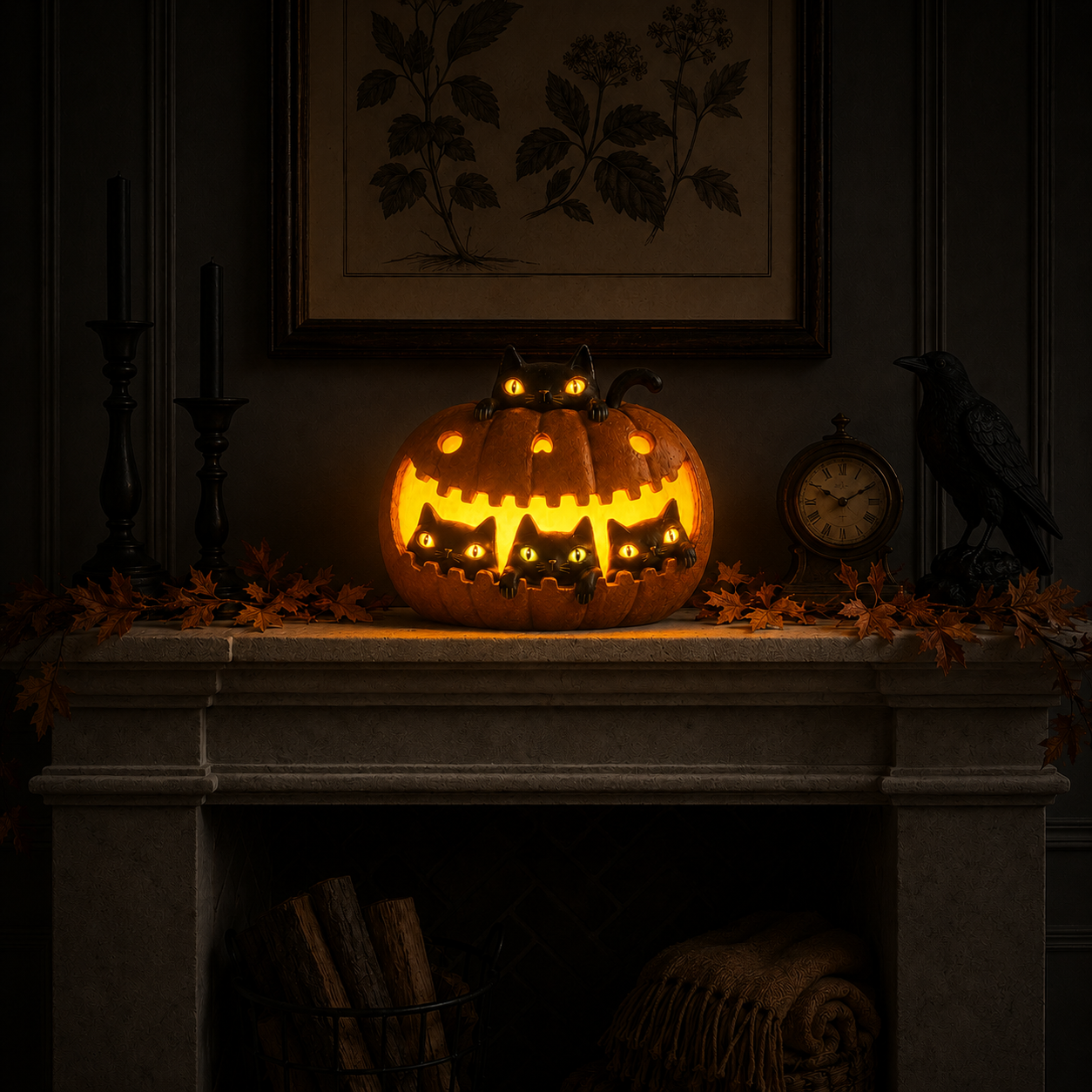 Lighted Black Cat Pumpkin