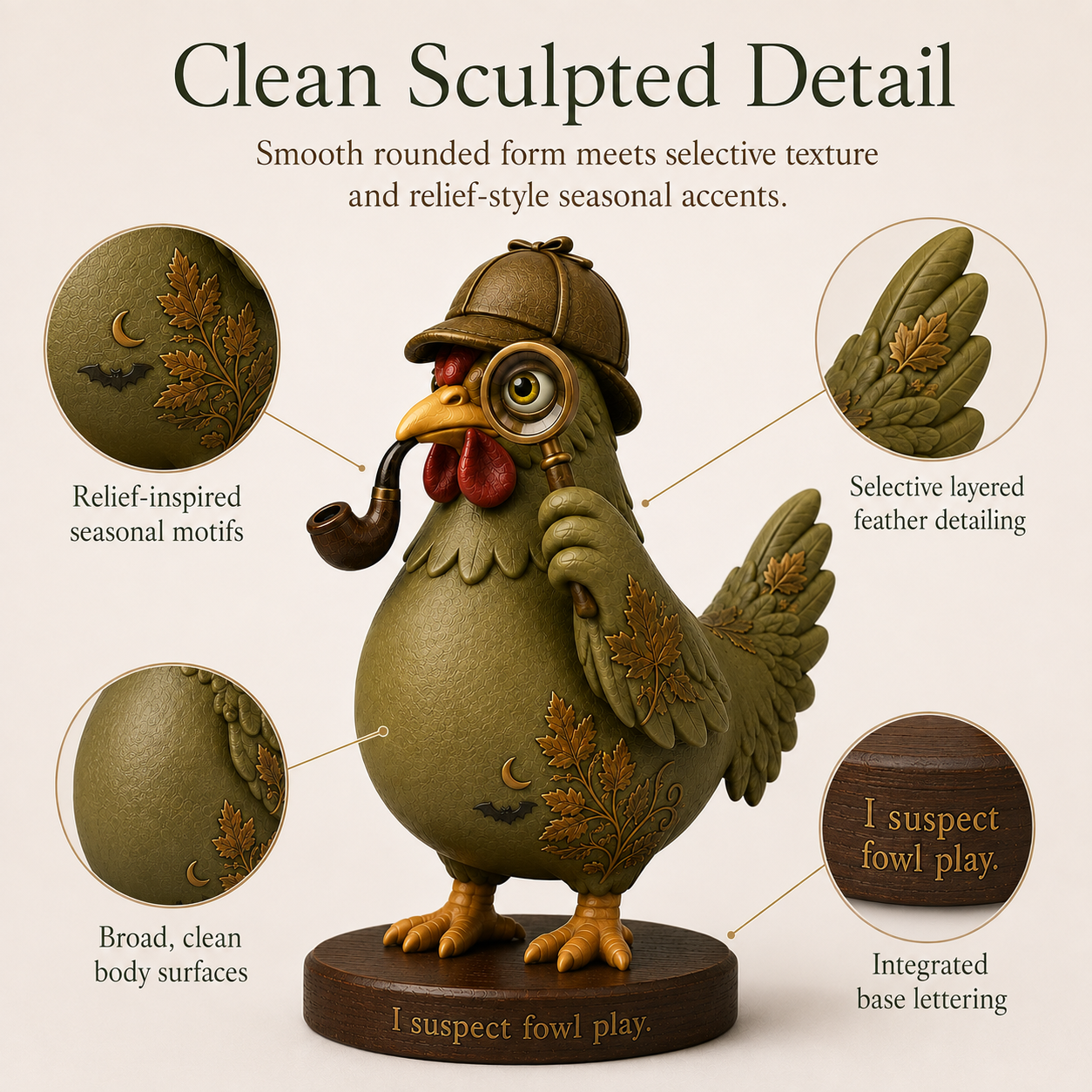 Detective Chicken Figurine – Fall & Halloween Tabletop Décor