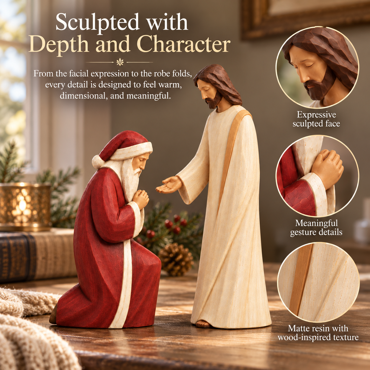 Santa Kneels Before Jesus Christmas Figurine Set