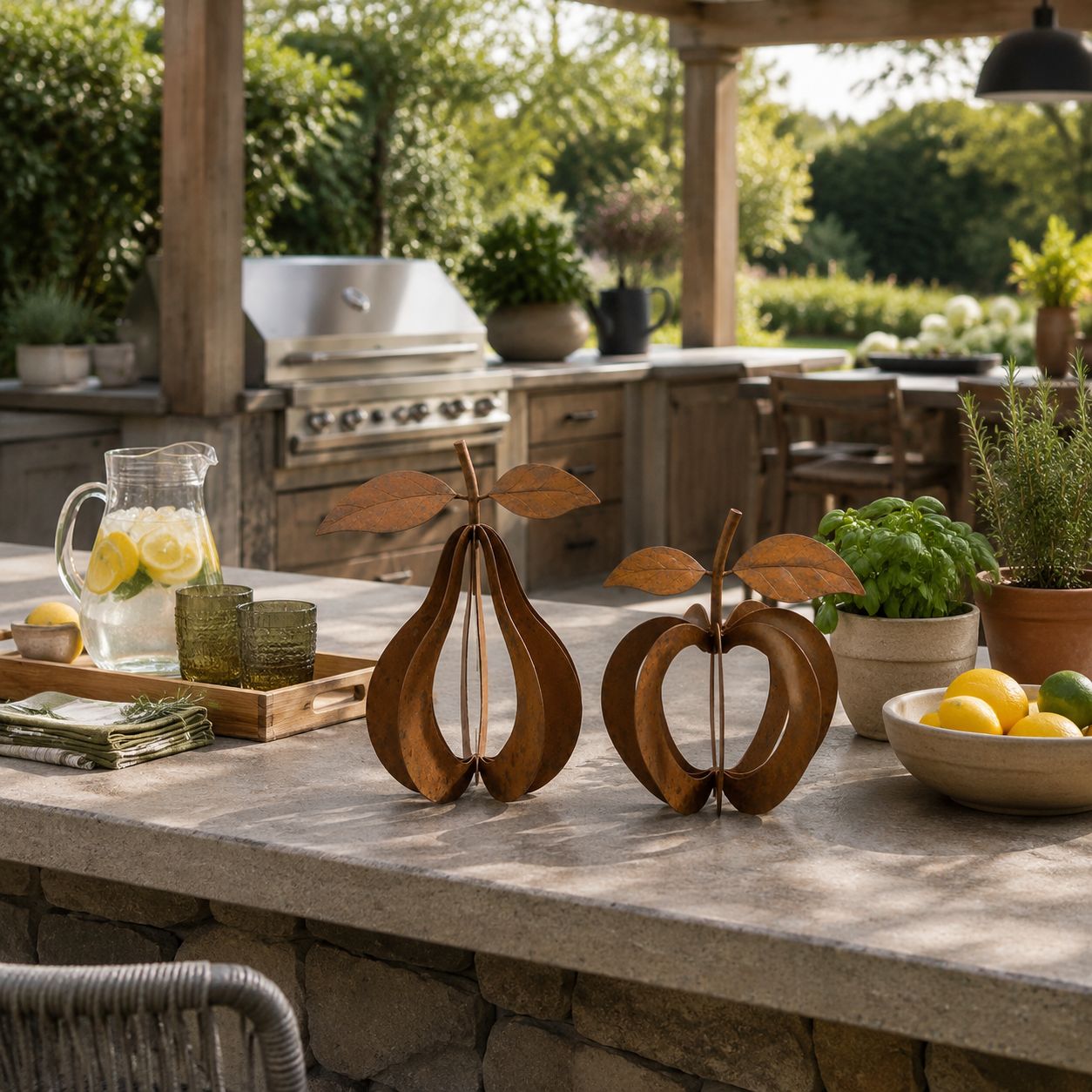 Rustic Orchard Metal Fruit Sculpture