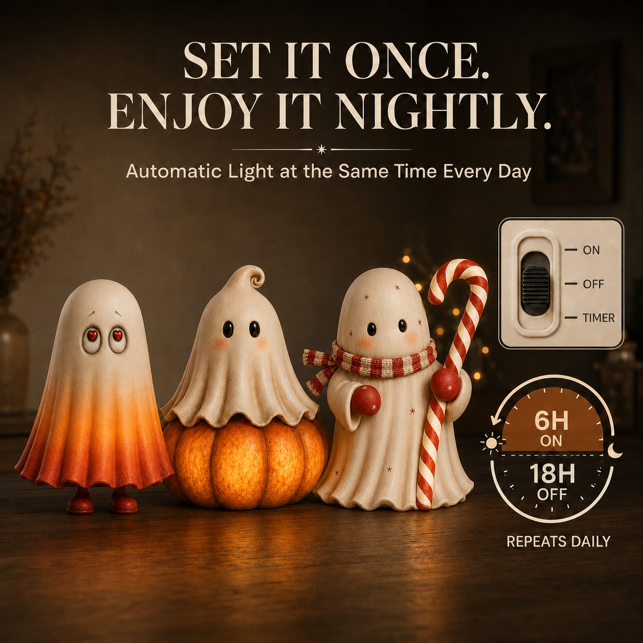 Lighted Seasonal Ghost Figurines