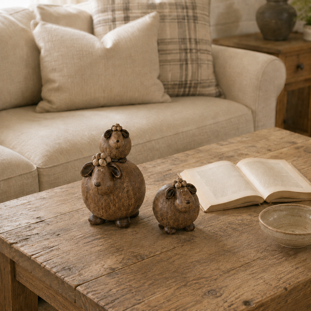 3Pcs Vintage Sheep Family Figurine 