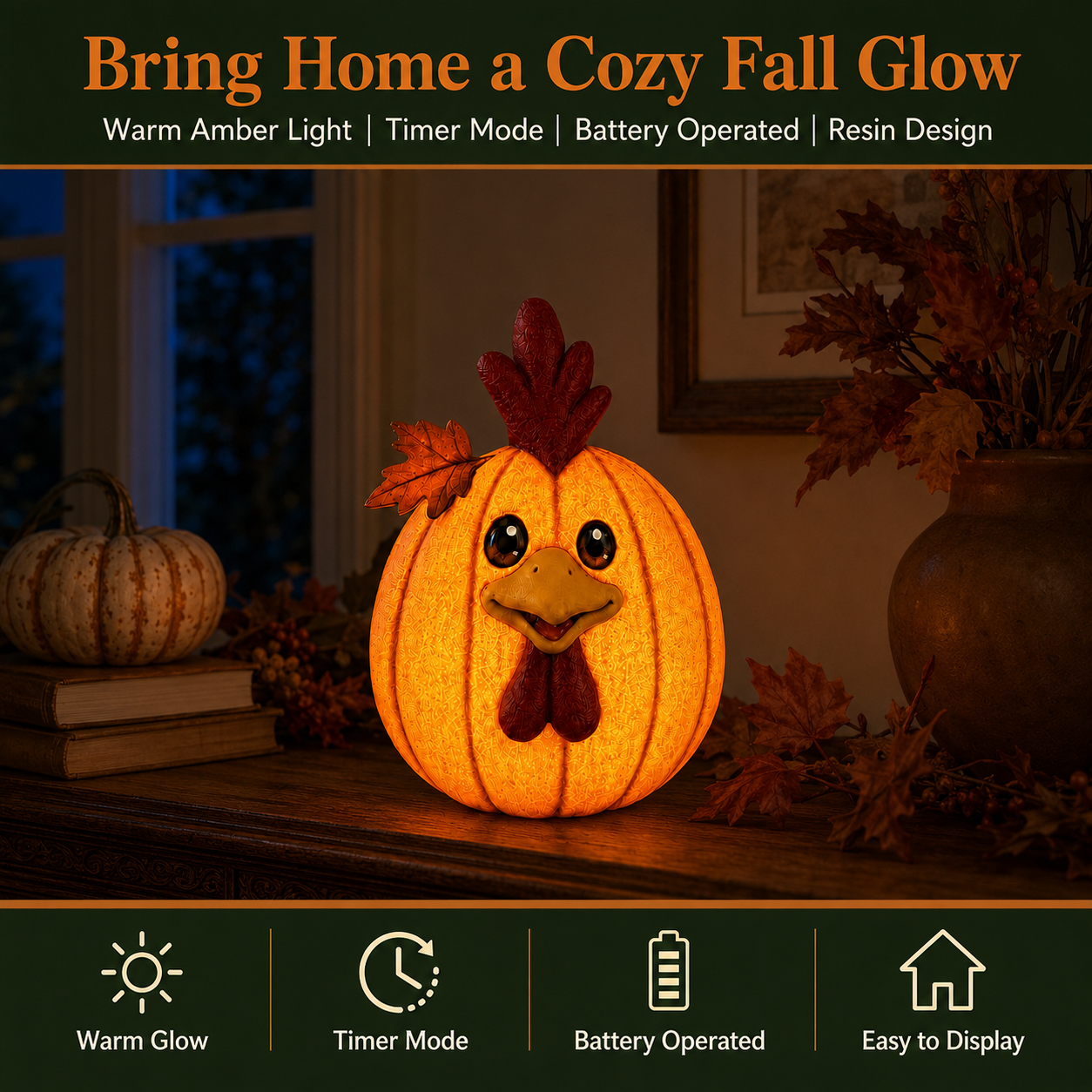 Lighted Pumpkin Chicken Decor