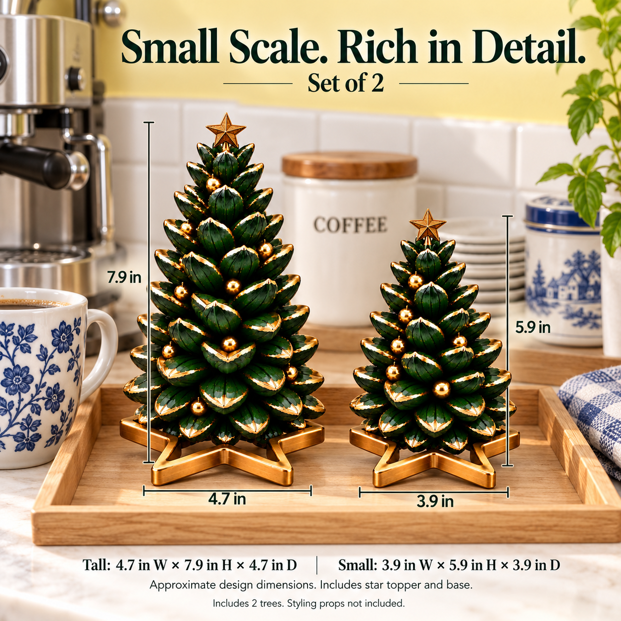 Gold-Trimmed Pinecone Christmas Tree Duo