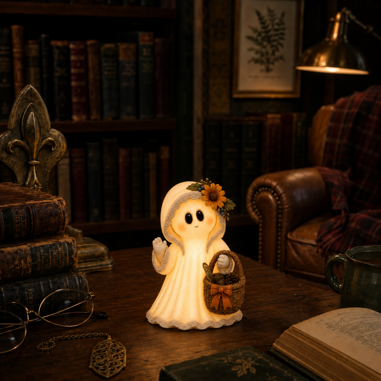 Lighted Autumn Basket Ghost