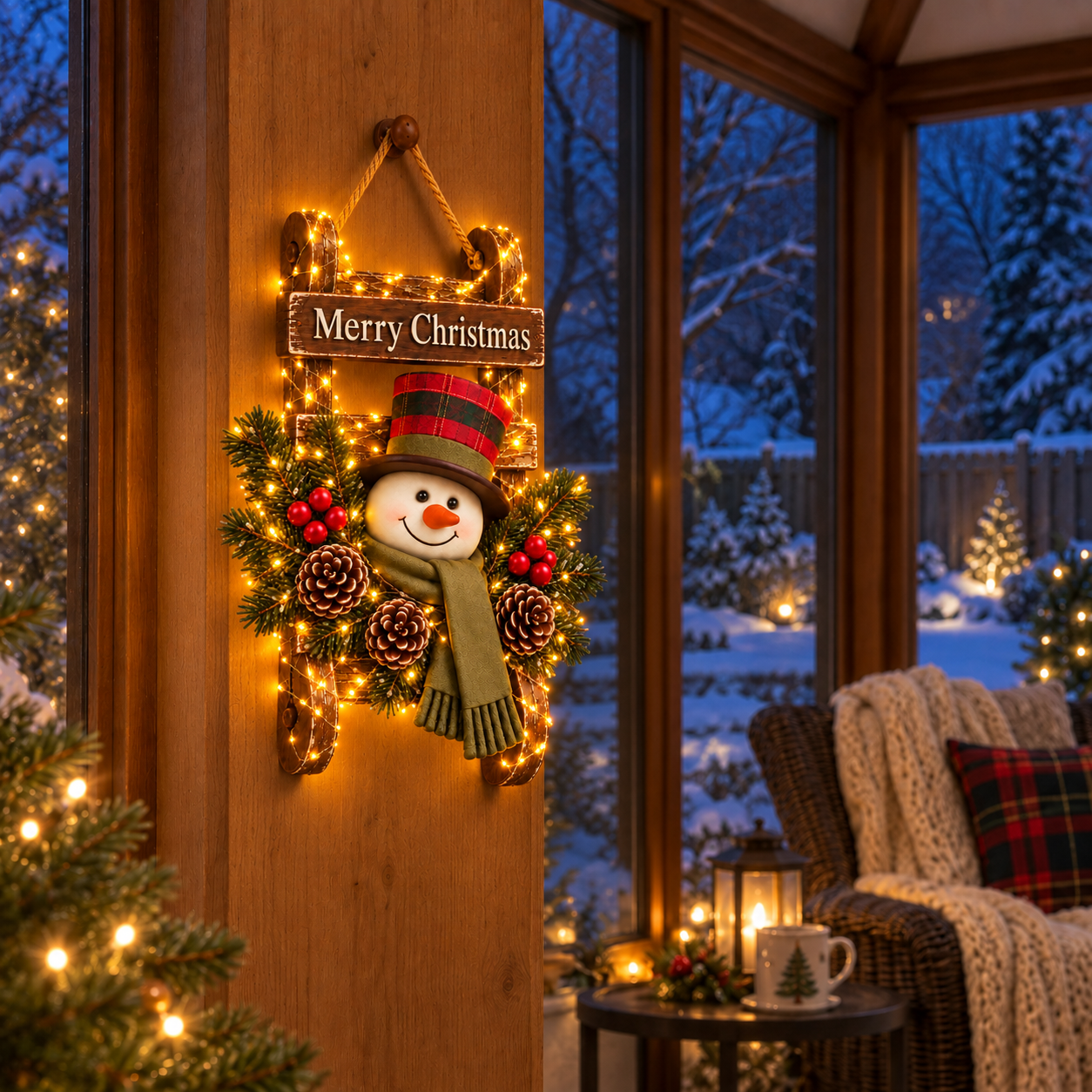 Vintage Glow Snowman Sleigh