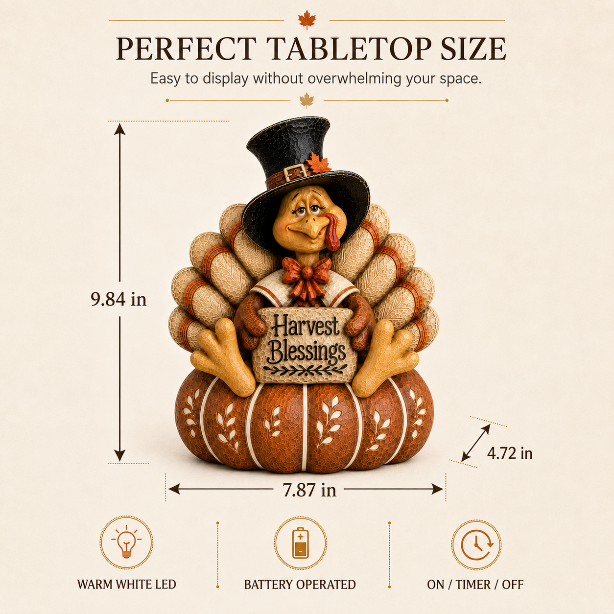 Lighted Harvest Blessings Turkey Decor