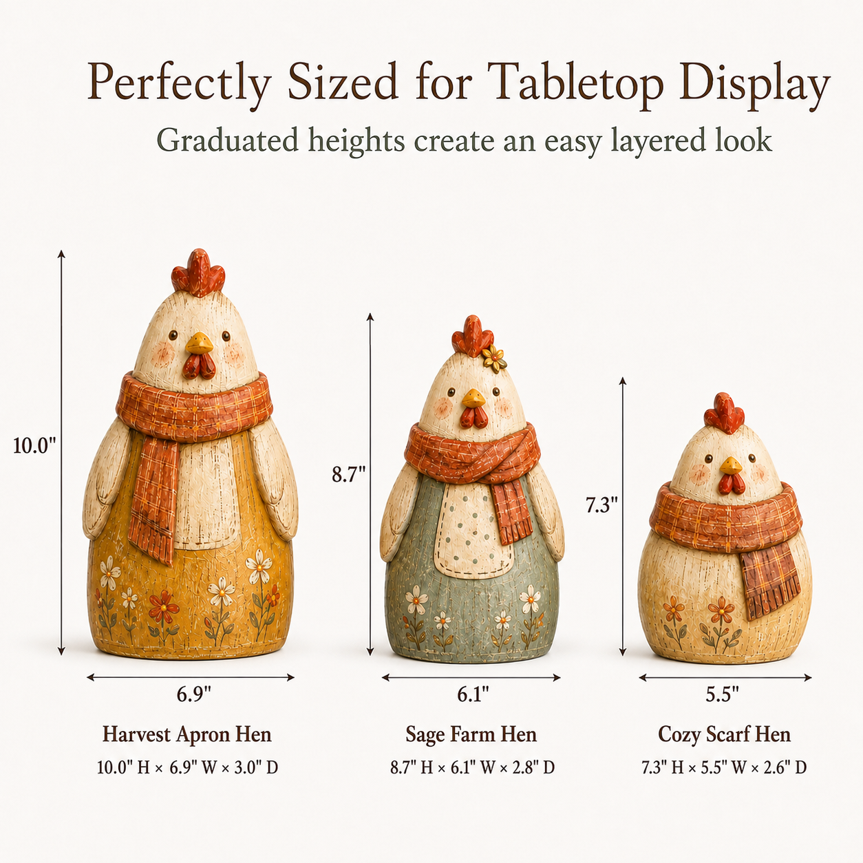 3-Piece Harvest Hen Figurine Set
