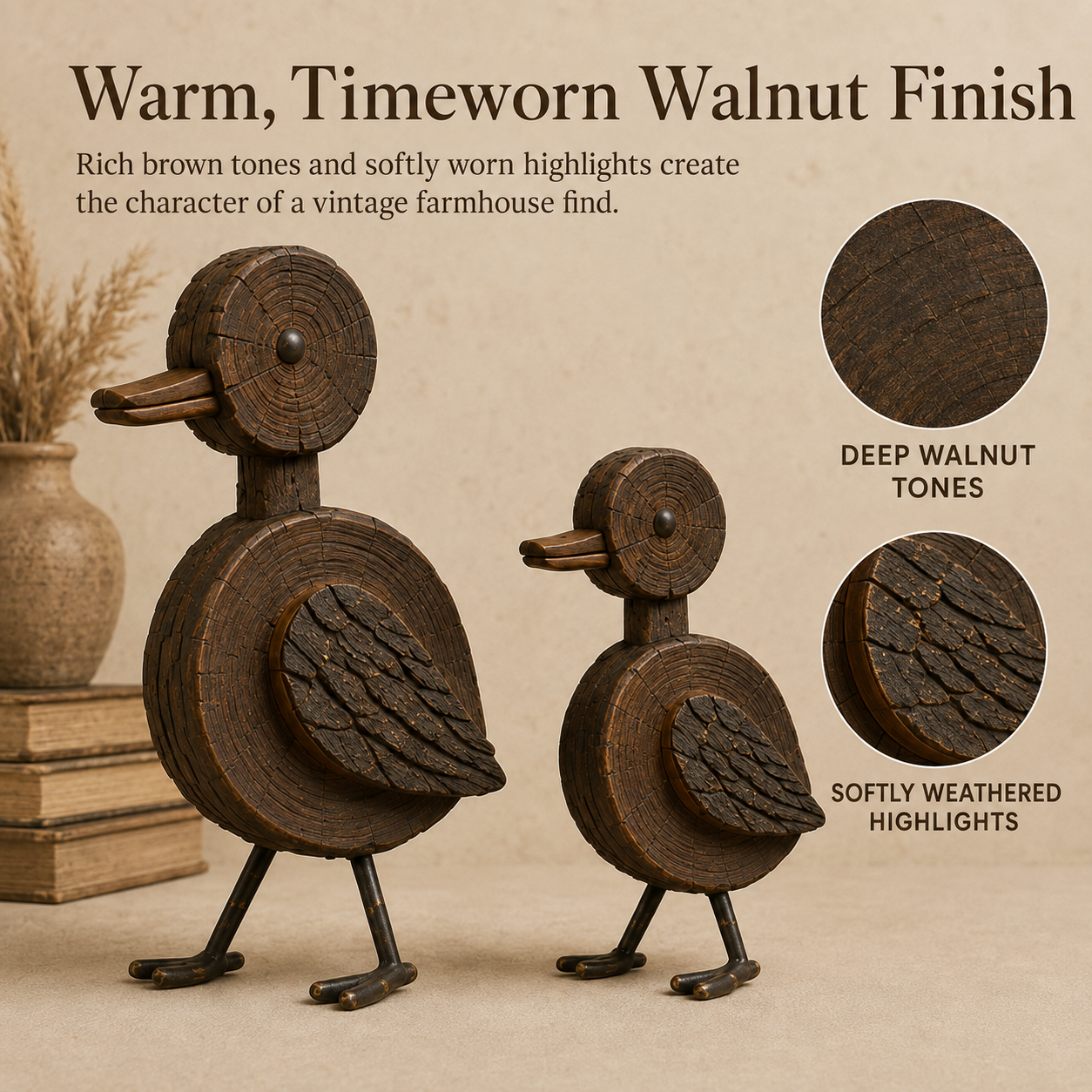 4Pcs Rustic Woodgrain Duck Family Figurines