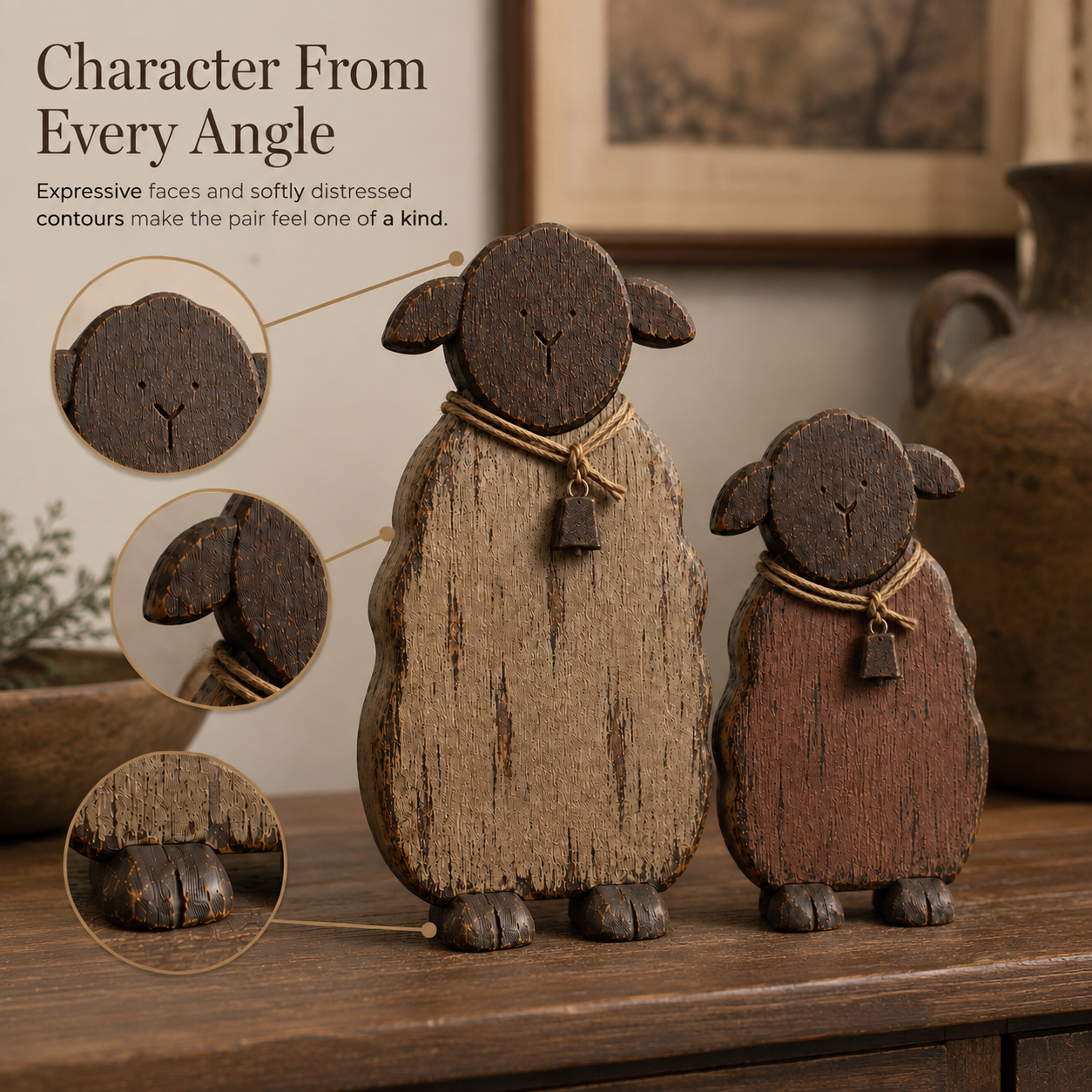 2Pcs Quiet Meadow Rustic Sheep Pair