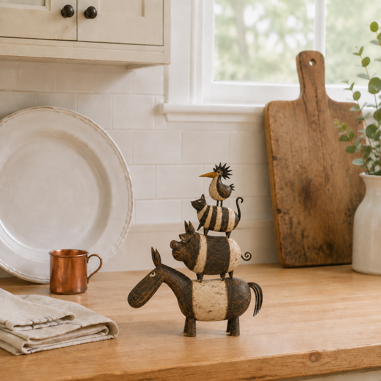 Vintage Folk Art Stacked Farm Animals Figurine
