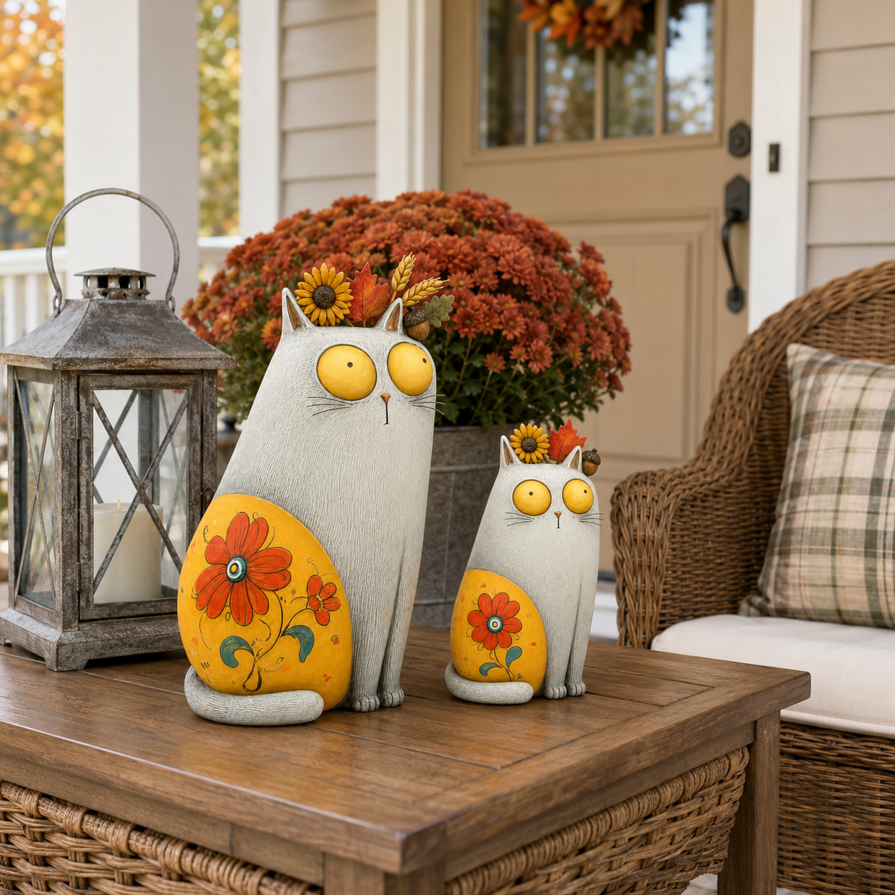 Autumn Bloom Cat Figurine Set