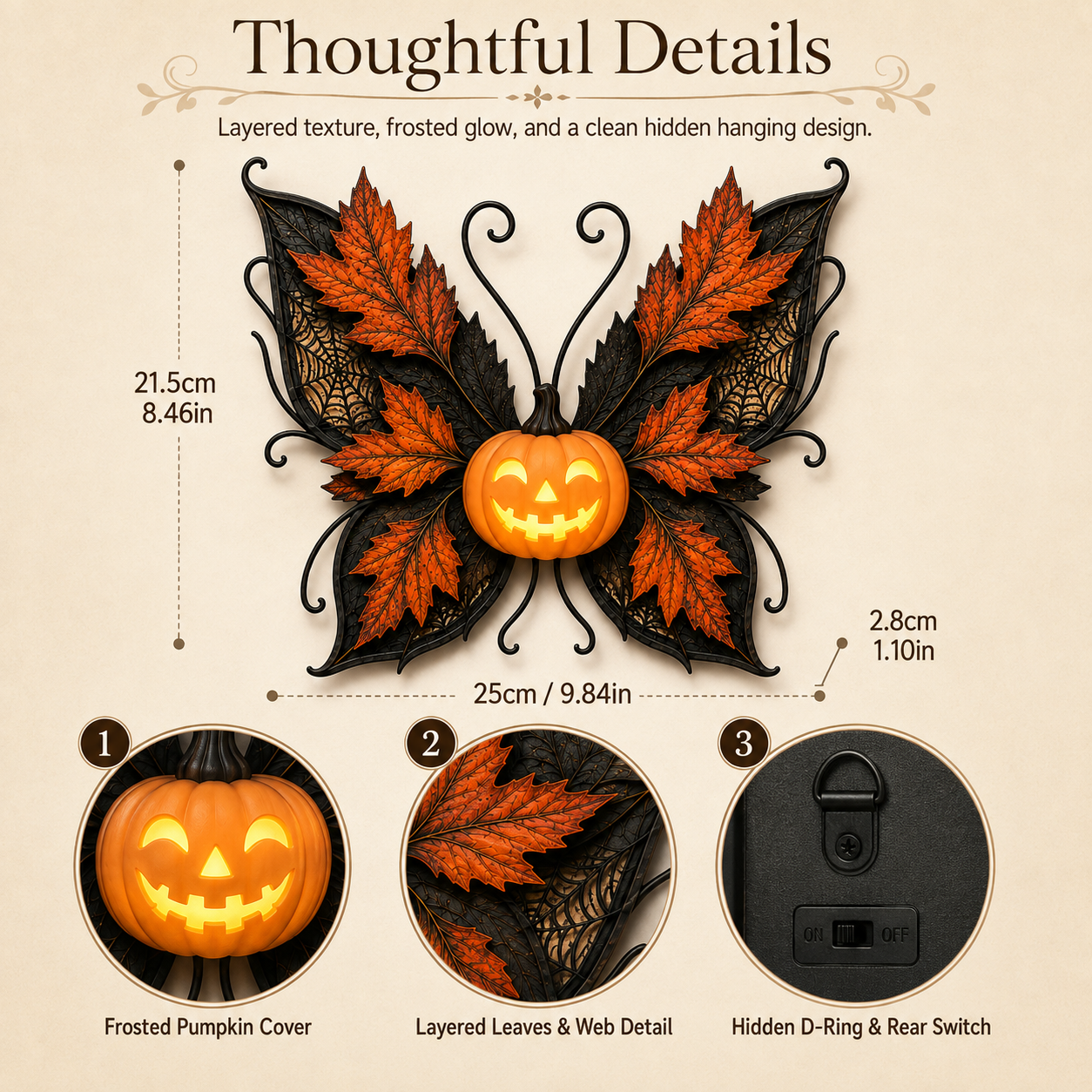 Lighted Pumpkin Butterfly Halloween Wall Decor