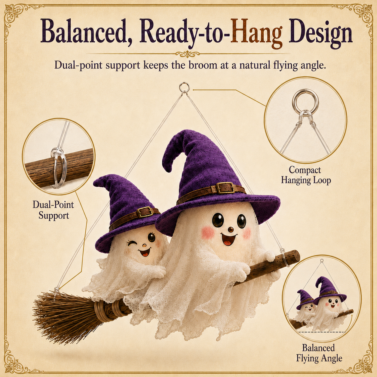 Moonlight Mischief Lighted Ghost Broom Hanger
