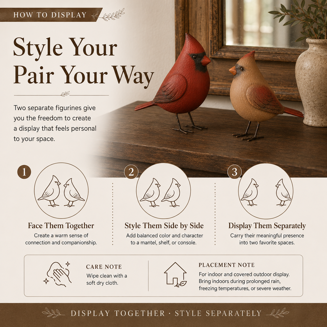 2Pcs Cardinal Companion Figurines