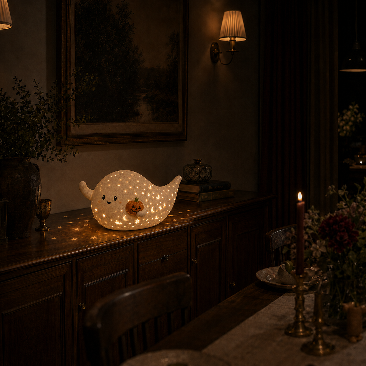 Lighted Pumpkin Ghost Decor