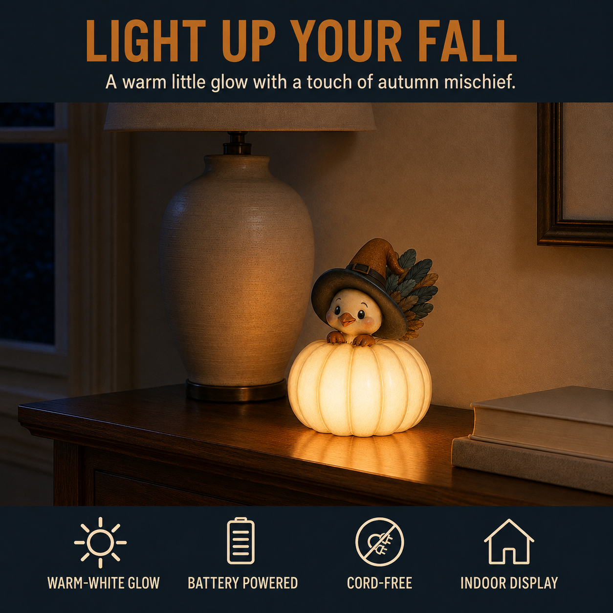 Lighted Witch Turkey Pumpkin Decor