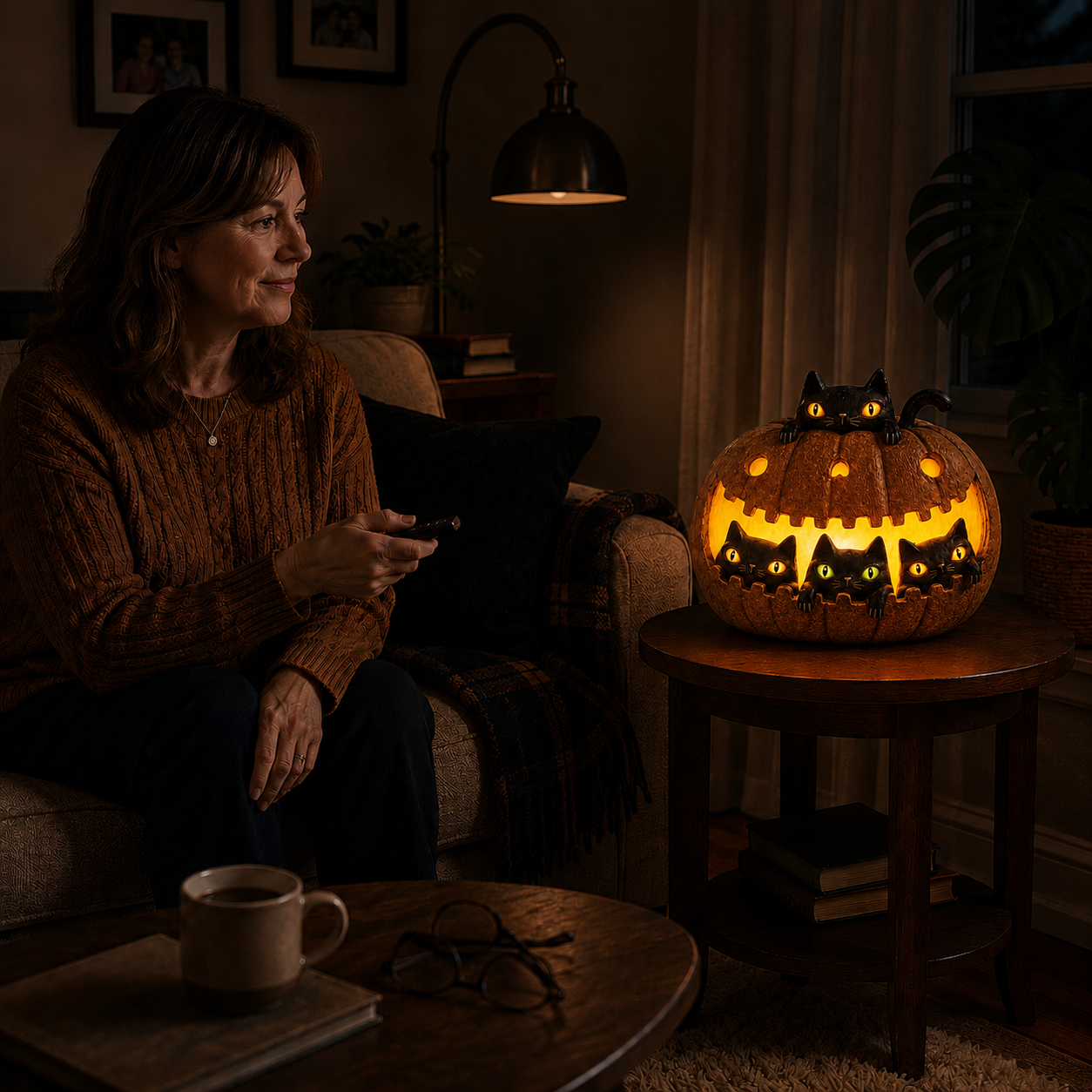 Lighted Black Cat Pumpkin