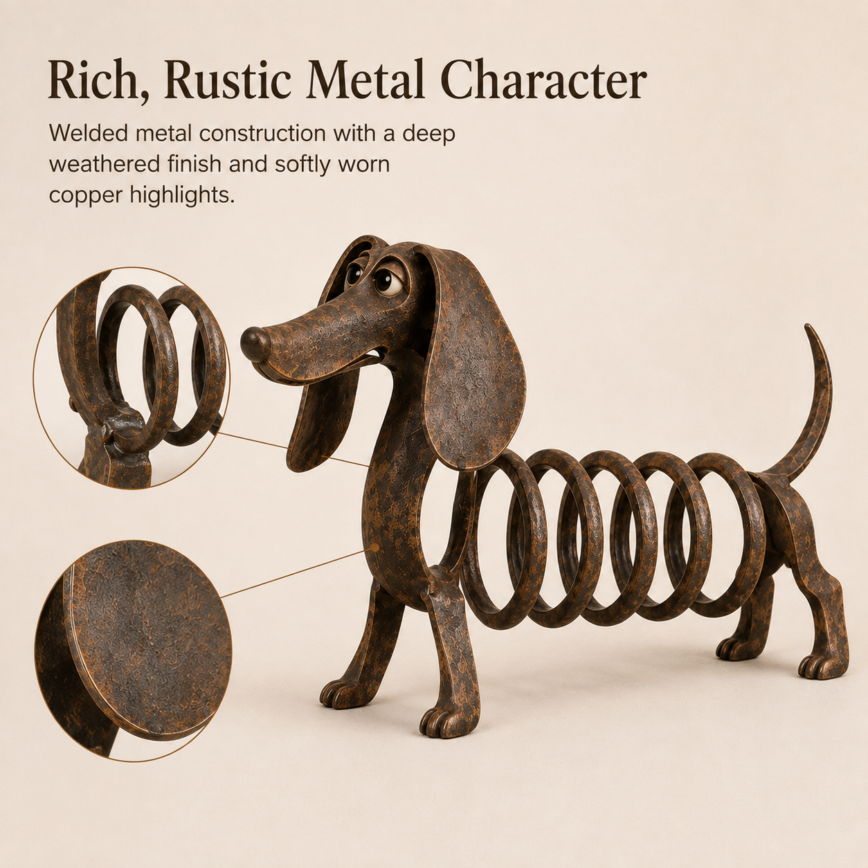 Rustic Spring Dachshund Garden Sculpture