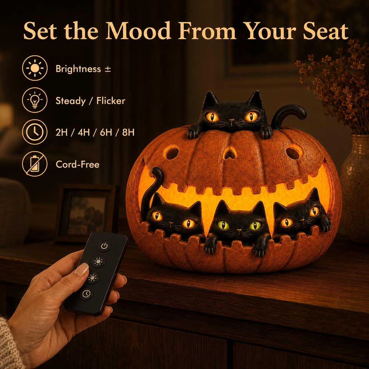 Lighted Black Cat Pumpkin
