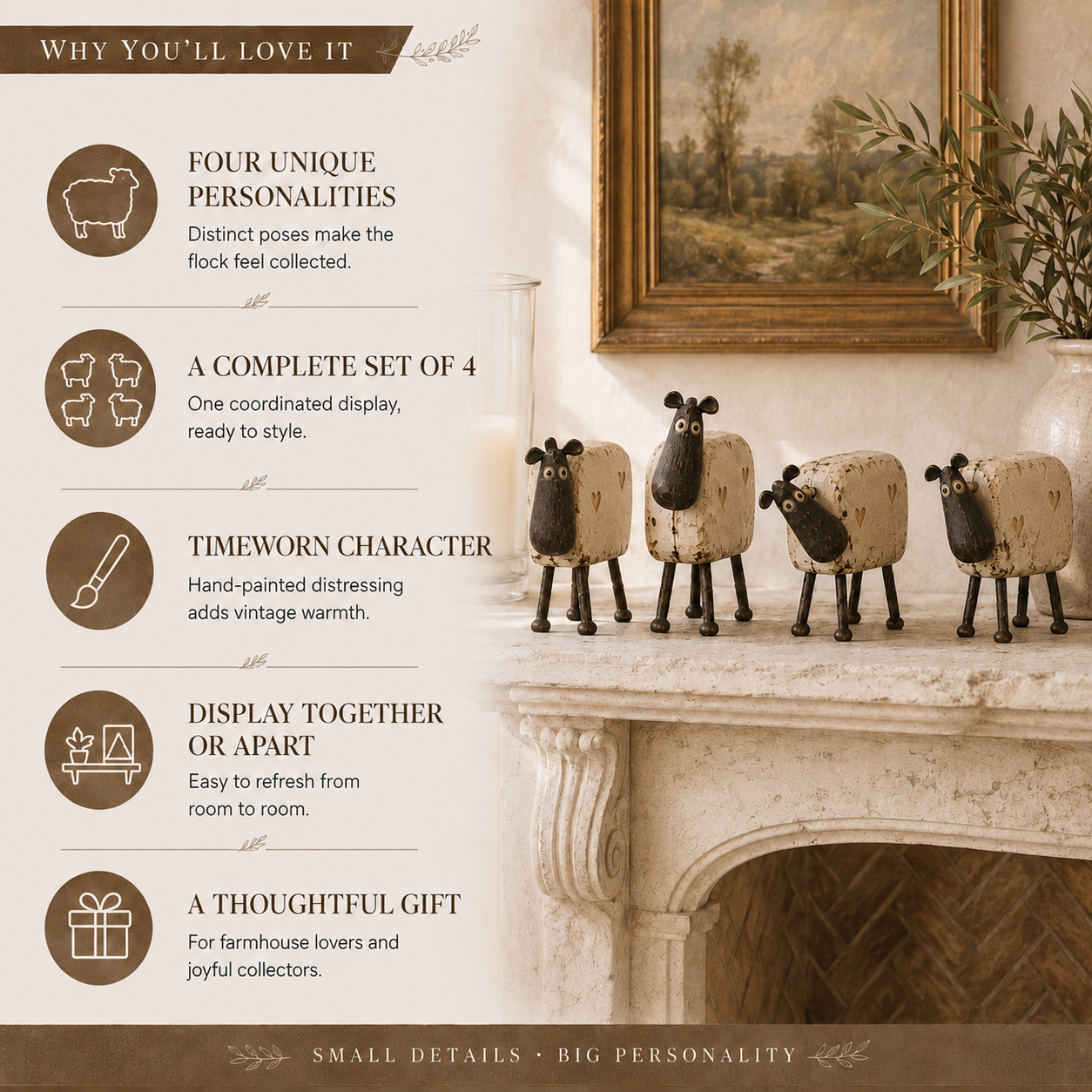 4Pcs Rustic Farmhouse Sheep Figurine Set