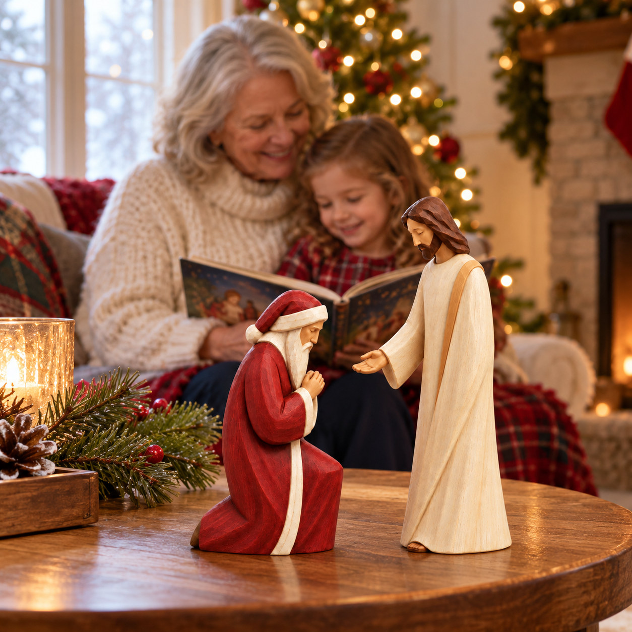 Santa Kneels Before Jesus Christmas Figurine Set