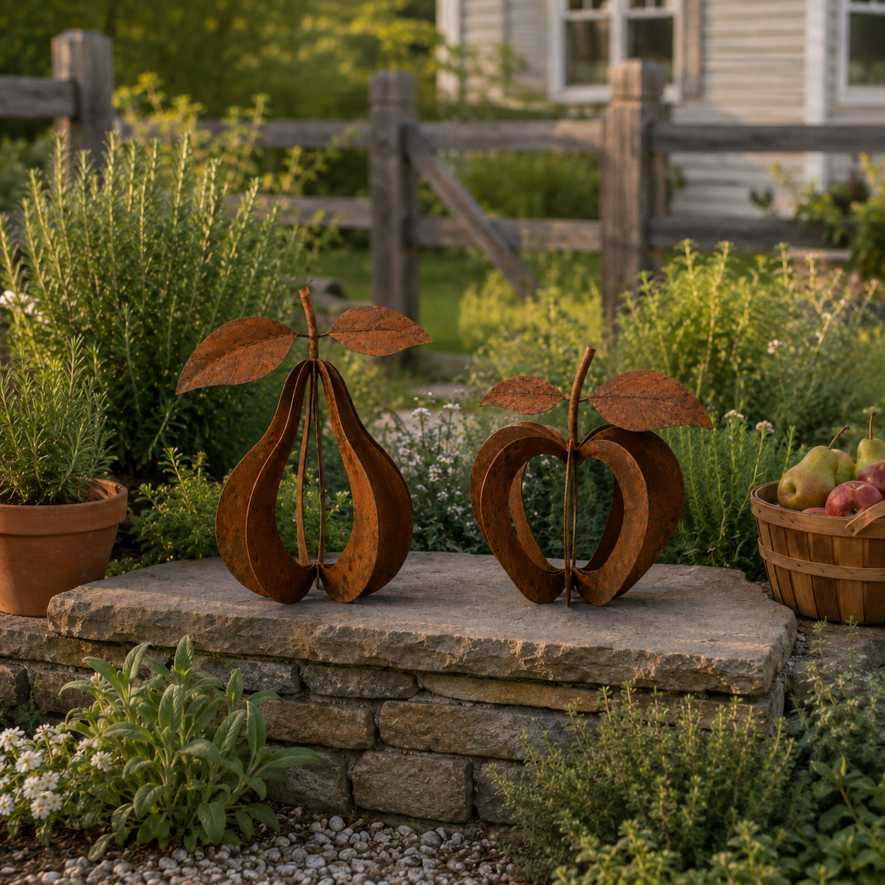 Rustic Orchard Metal Fruit Sculpture