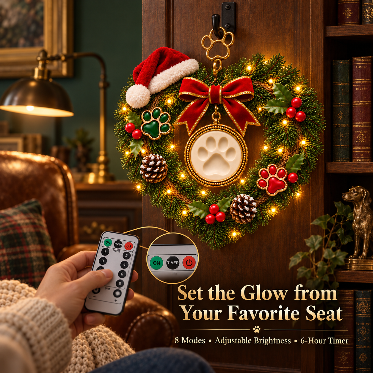  Forever Loved Lighted Pet Memorial Christmas Wreath with Remote    