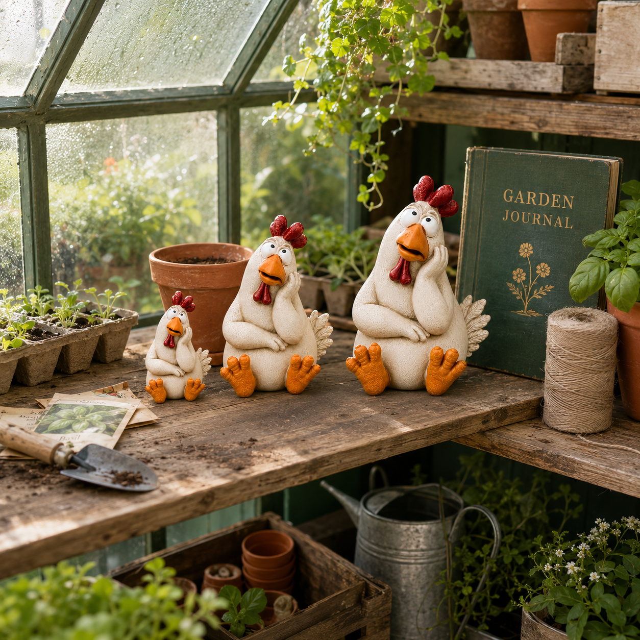Daydreaming Chicken Resin Statue