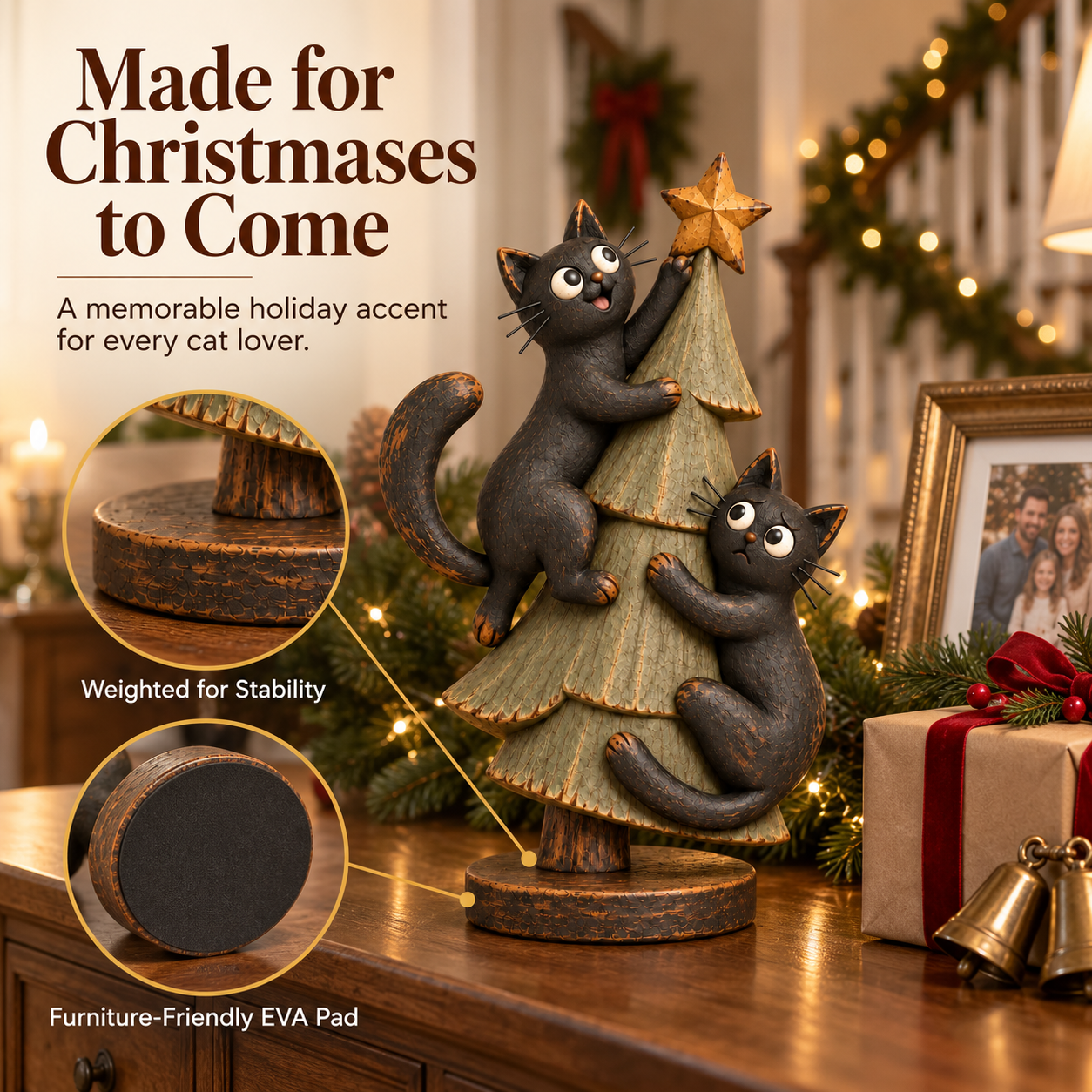 Mischievous Black Cats Christmas Tree Figurine