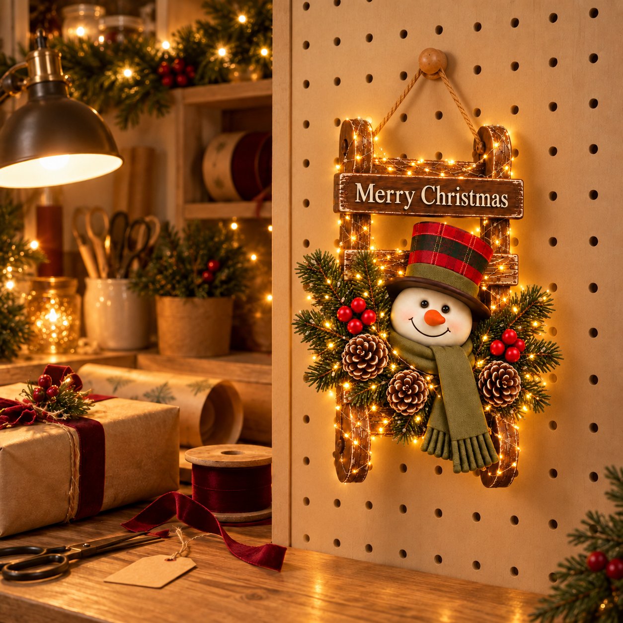 Vintage Glow Snowman Sleigh