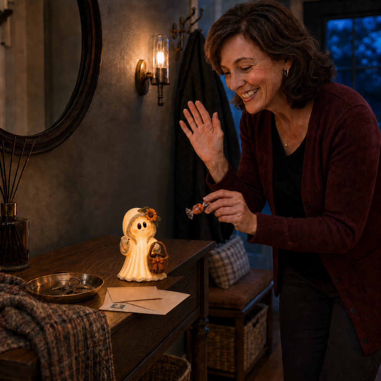Lighted Autumn Basket Ghost