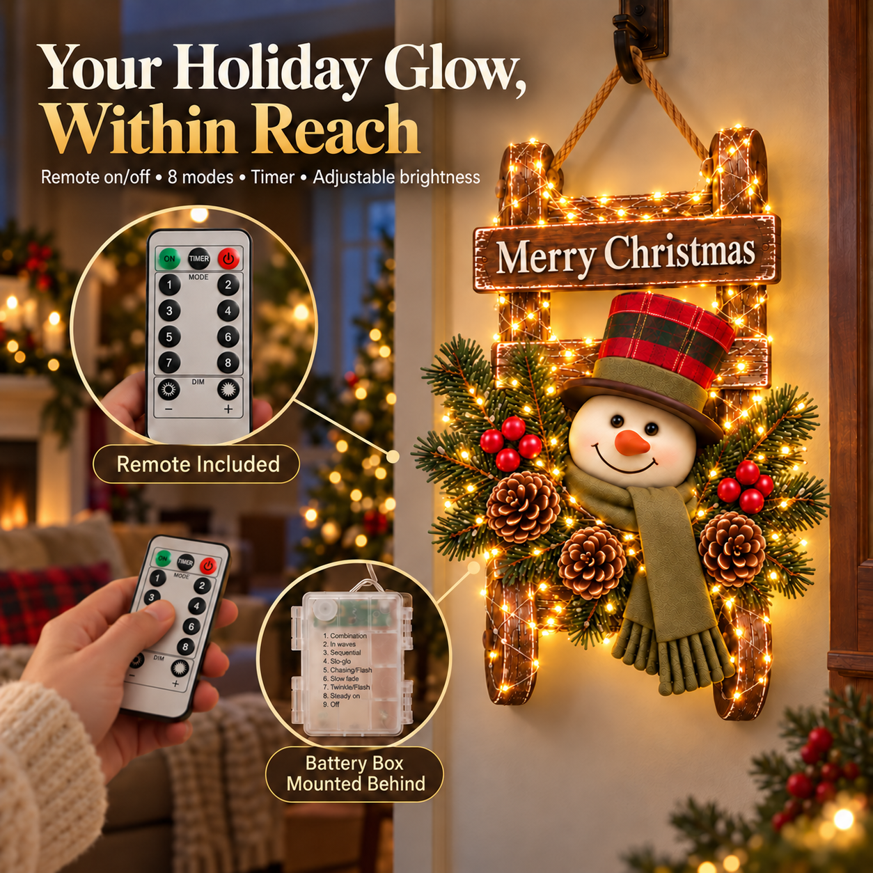 Vintage Glow Snowman Sleigh