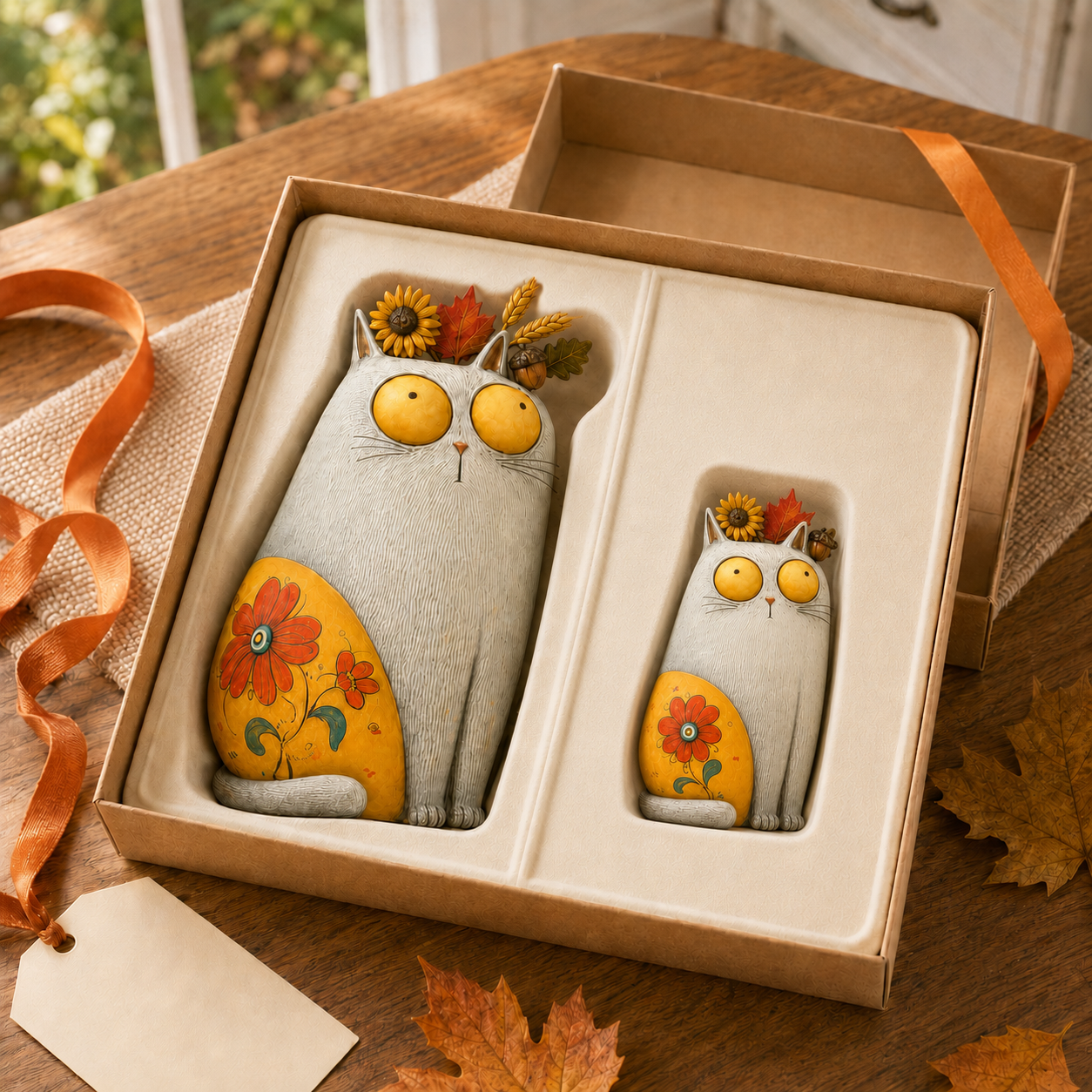Autumn Bloom Cat Figurine Set