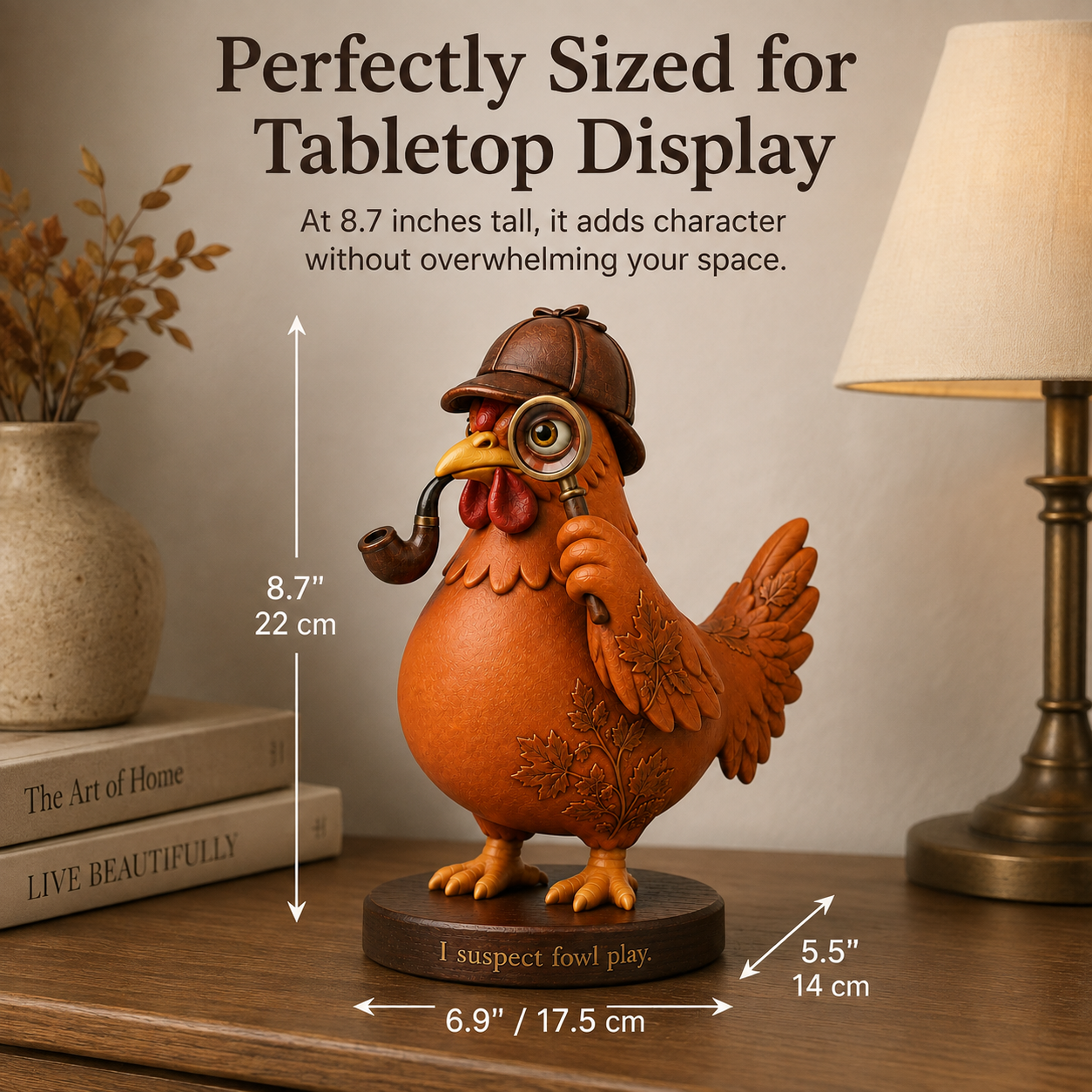 Detective Chicken Figurine – Fall & Halloween Tabletop Décor