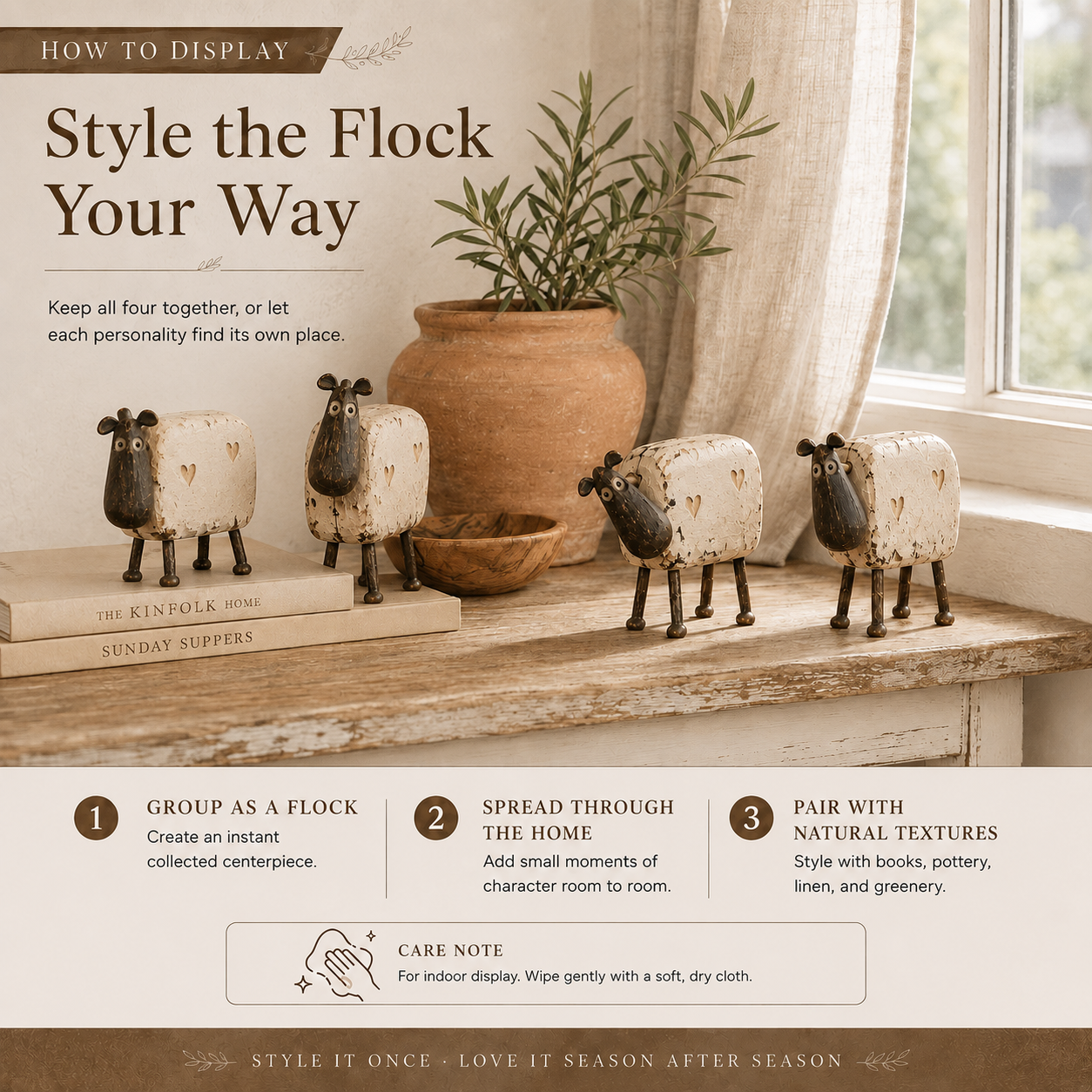 4Pcs Rustic Farmhouse Sheep Figurine Set