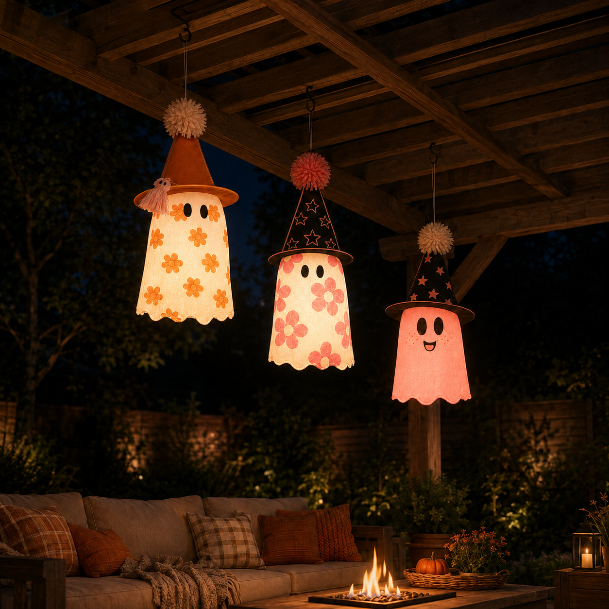 Lighted Floral Ghost Hanger