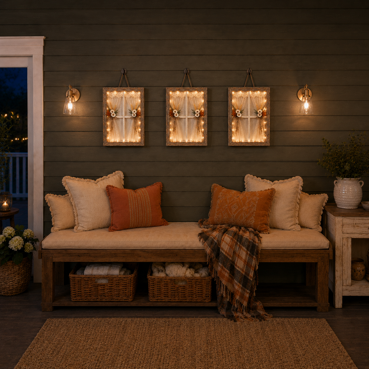 Lighted Autumn Farmhouse Window Decor