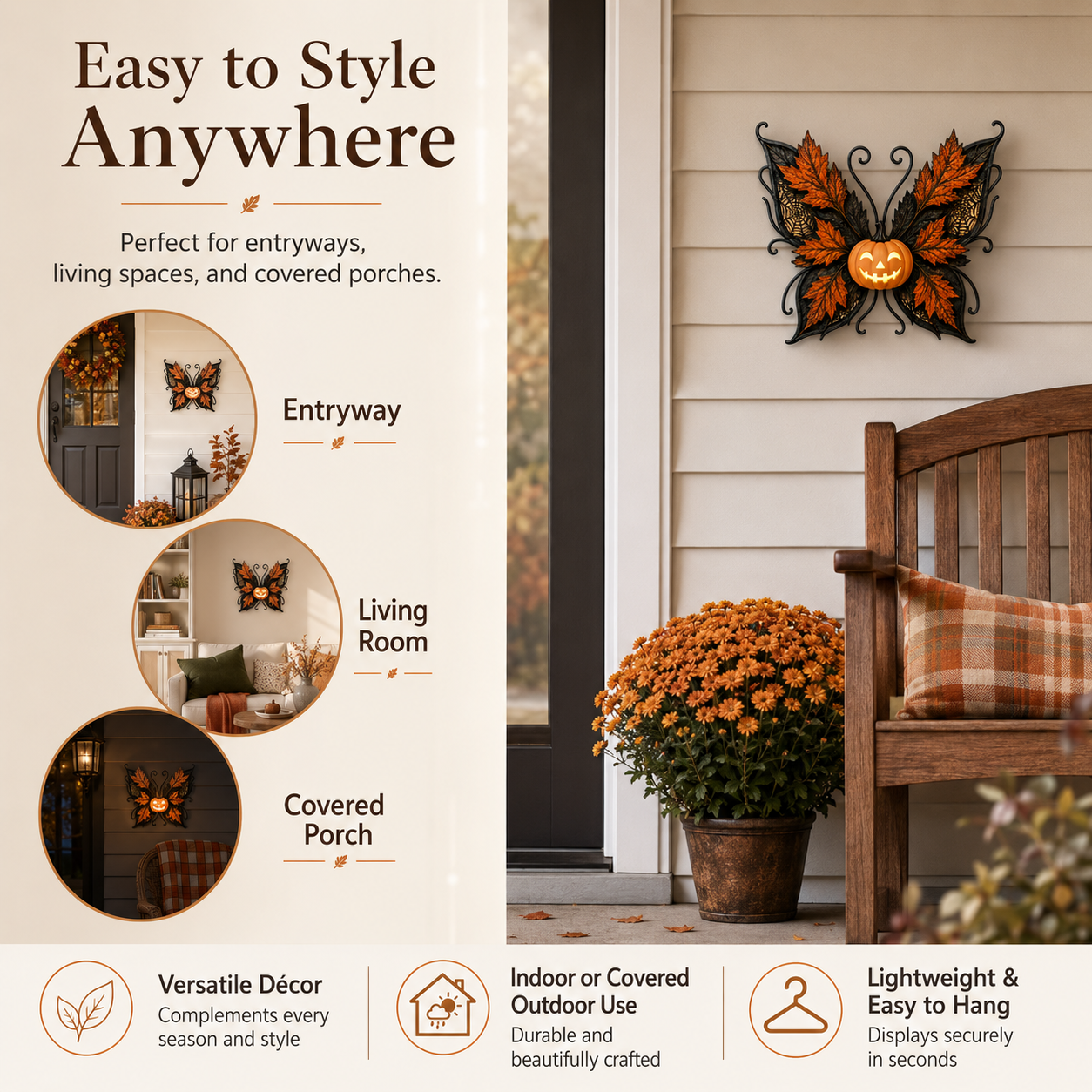 Lighted Pumpkin Butterfly Halloween Wall Decor