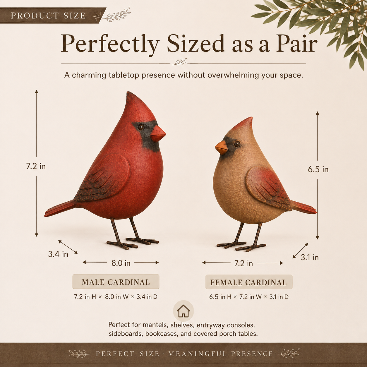 2Pcs Cardinal Companion Figurines