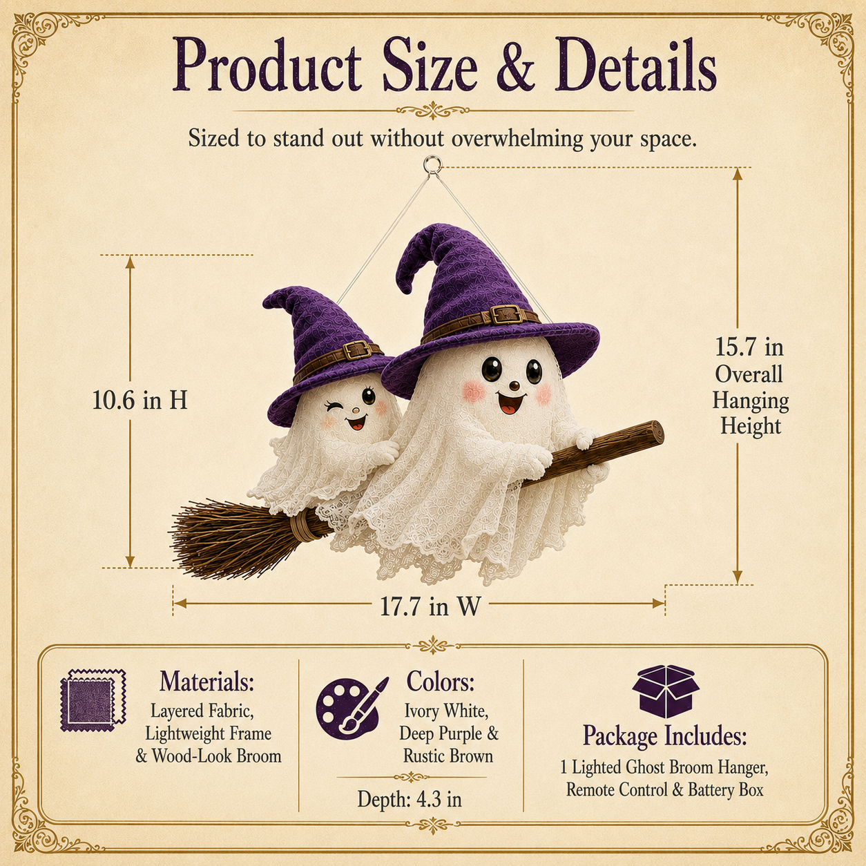 Moonlight Mischief Lighted Ghost Broom Hanger