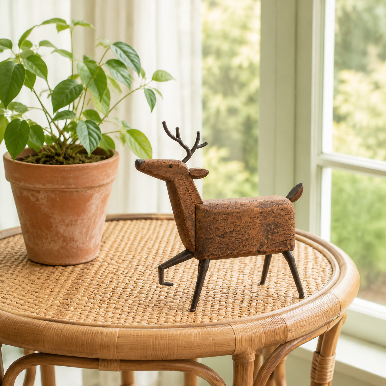Heirloom-Inspired Wood & Iron Walking Deer Tabletop Decor