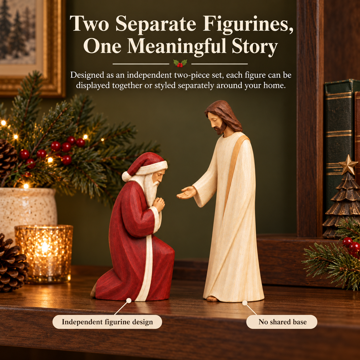 Santa Kneels Before Jesus Christmas Figurine Set