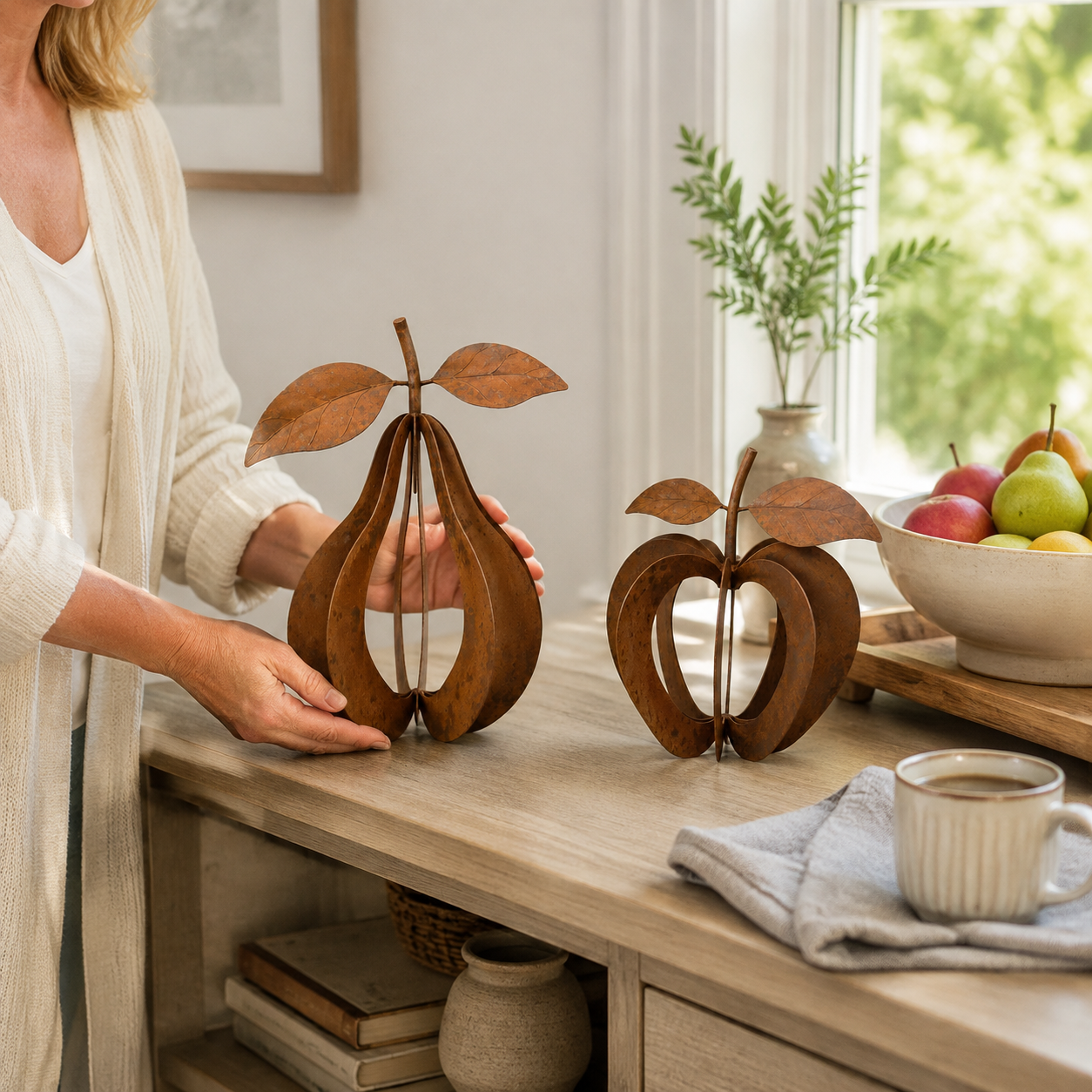 Rustic Orchard Metal Fruit Sculpture