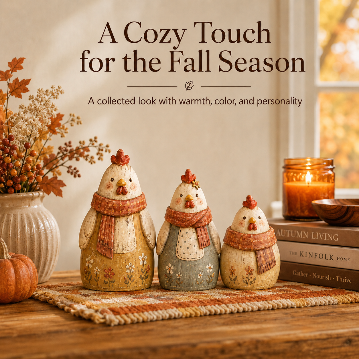 3-Piece Harvest Hen Figurine Set