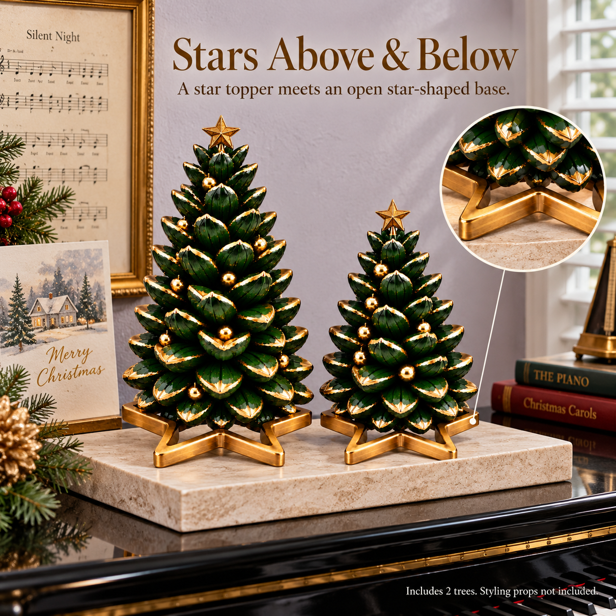 Gold-Trimmed Pinecone Christmas Tree Duo