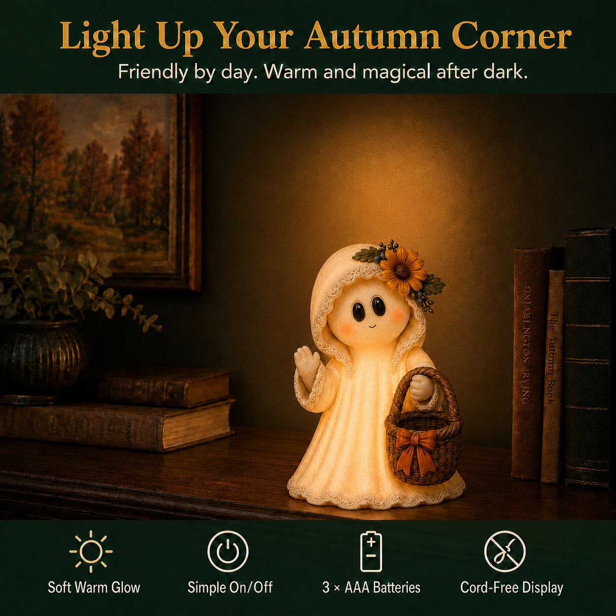 Lighted Autumn Basket Ghost