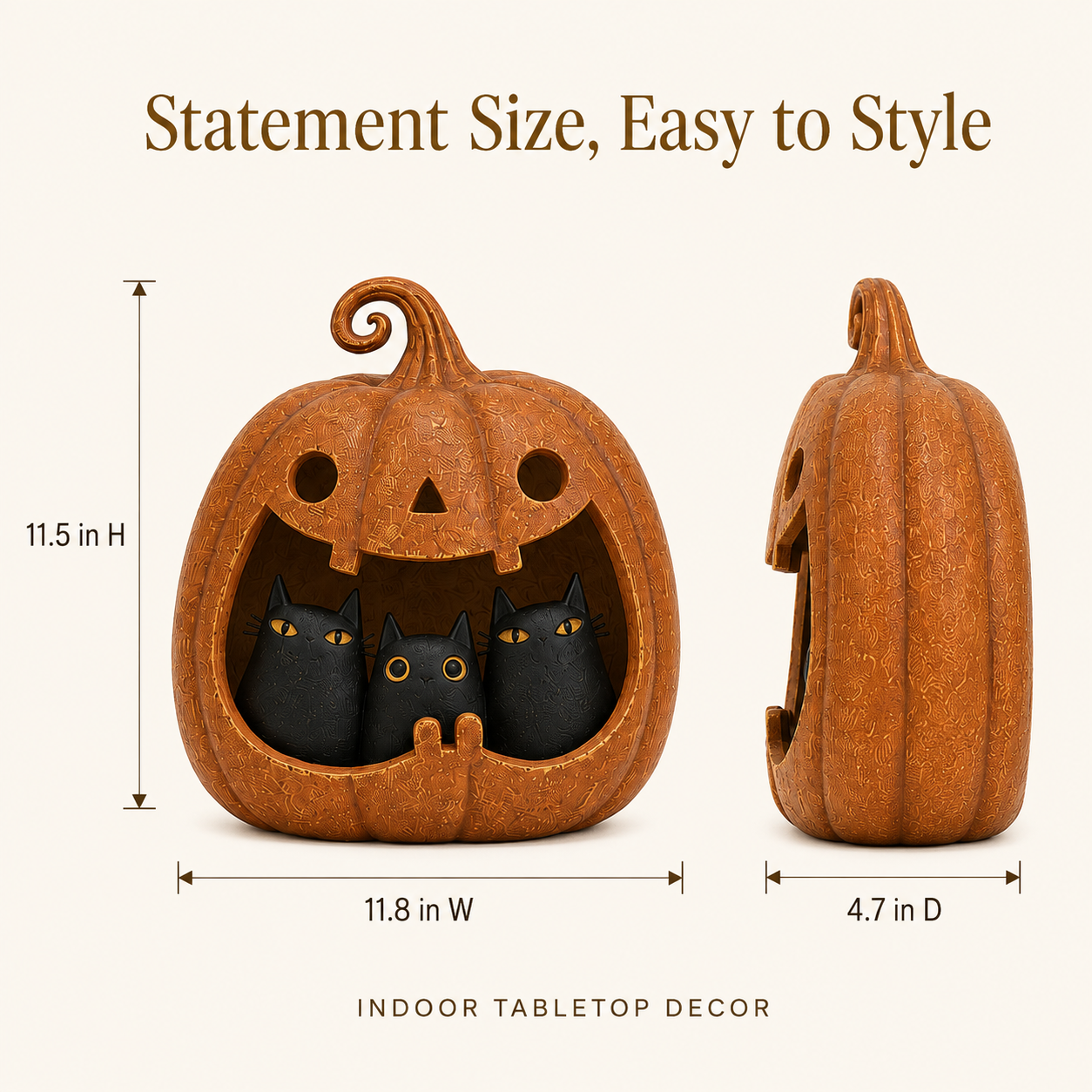 Three Mischief Cats Lighted Pumpkin