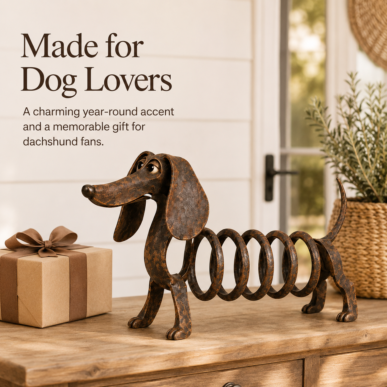 Rustic Spring Dachshund Garden Sculpture